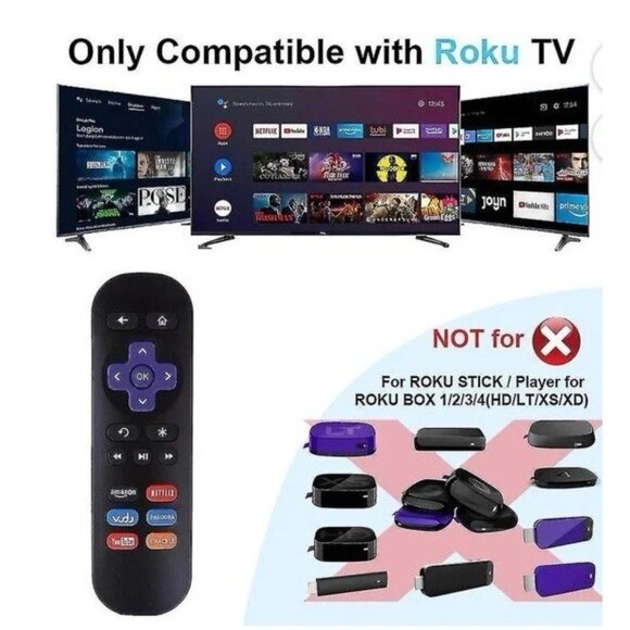 Replacement Universal Tv Remote Control Compatible with Roku TVs, Black, New - Picture 4 of 6